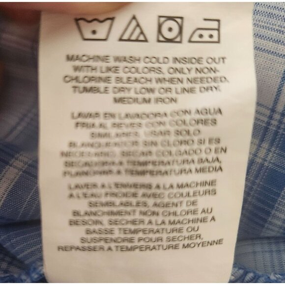 Large Wrangler Mens Western Blue Plaid Short Sleeve Shirt Pearl Snap Buttons - Picture 12 of 12